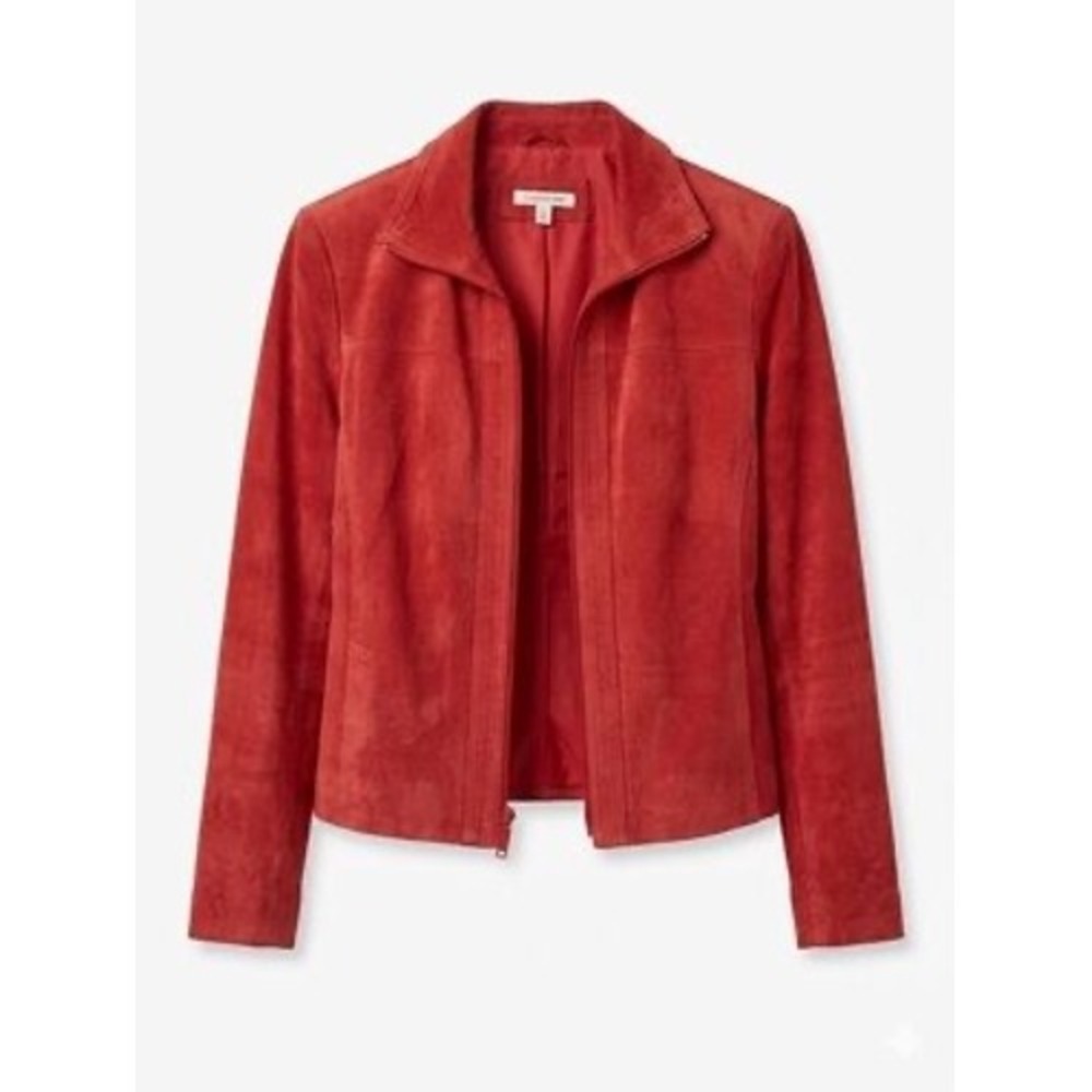 Yvonne Marie Red Suede Leather Zip Front Jacket Women Size‎ 10 Stand Collar